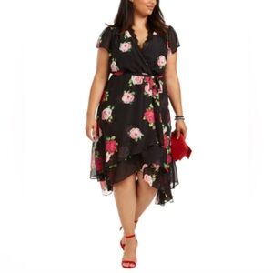 Betsey Johnson Floating Roses Faux Wrap Dress Plus Size 18W